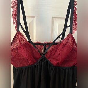 Torrid Babydoll Nightie, NWT, black red lace semi-sheer sexy 3X,